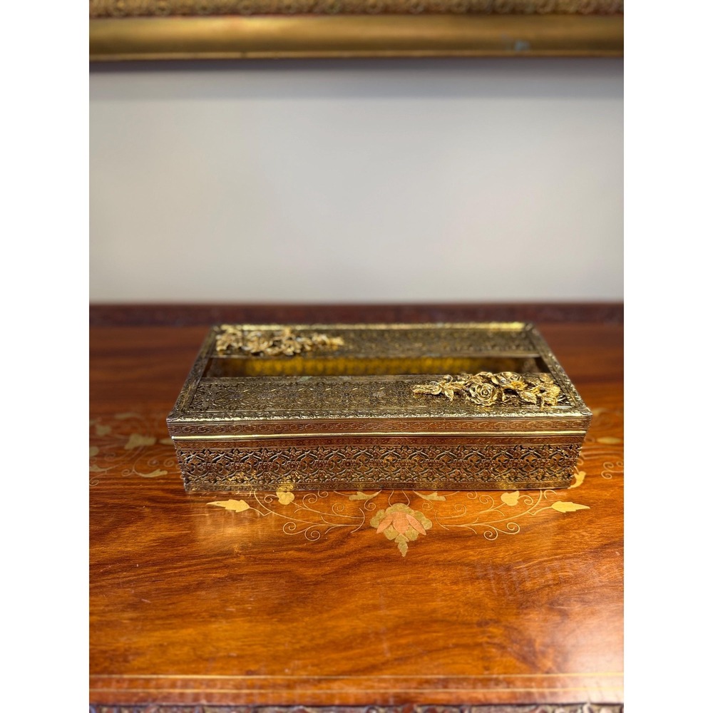 Vintage Filigree Tissue Box Cover with Roses